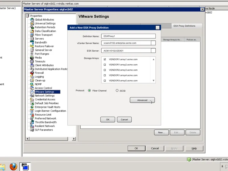 NetBackup ESX Proxy Configuration screenshot 2